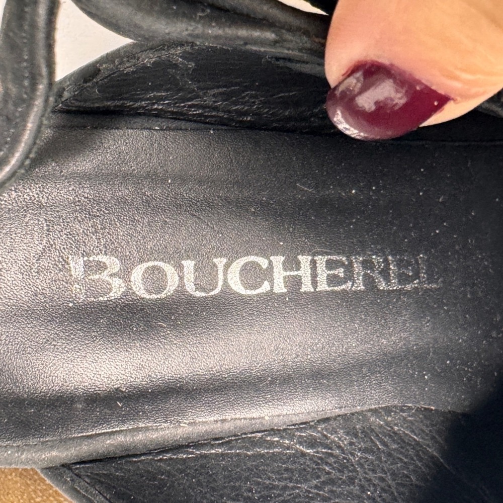 Boucherel Platform Slingback Clogs Women 7 Black Leather Plastic Heel Retro Boho - Picture 6 of 7
